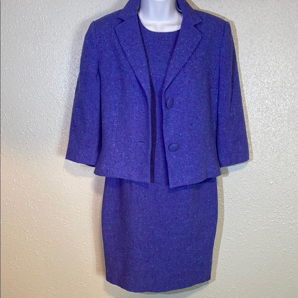 VNTG Bigio Collection Purple & Blue Tweed Knee-Length Pencil Dress Set for Work - Picture 1 of 10